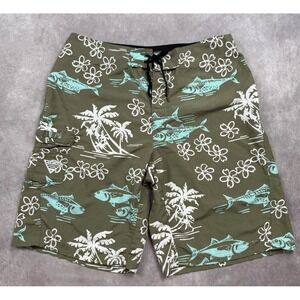 Columbia PFG Men's Sz 36 10" Shorts Omni Shade Water Green Aqua‎ Fish Print